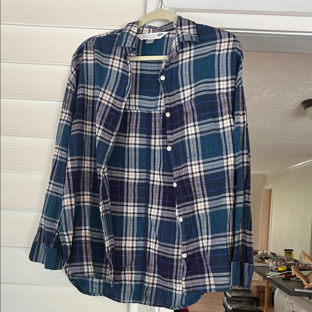 Old Navy Navy & Green Plaid Button-Down Shirt